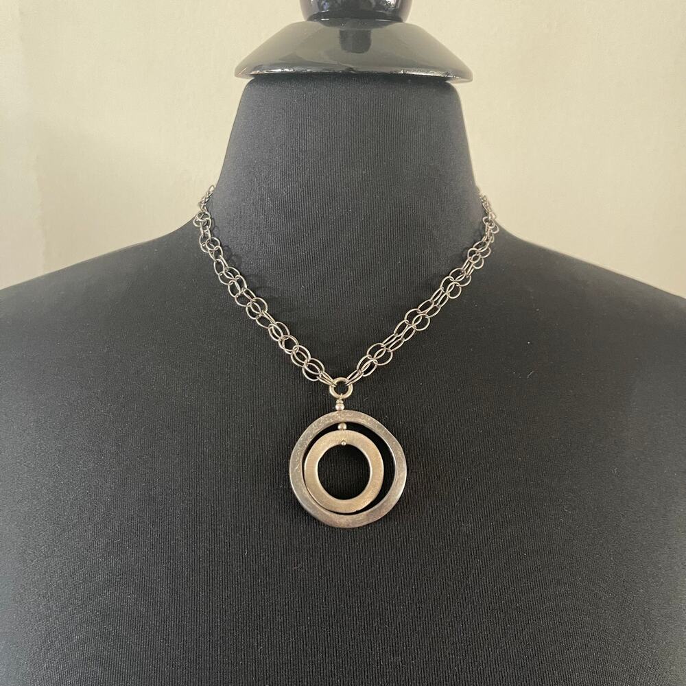 Vintage Italy 925 Sterling Silver Concentric Circles Spinner Choker Necklace